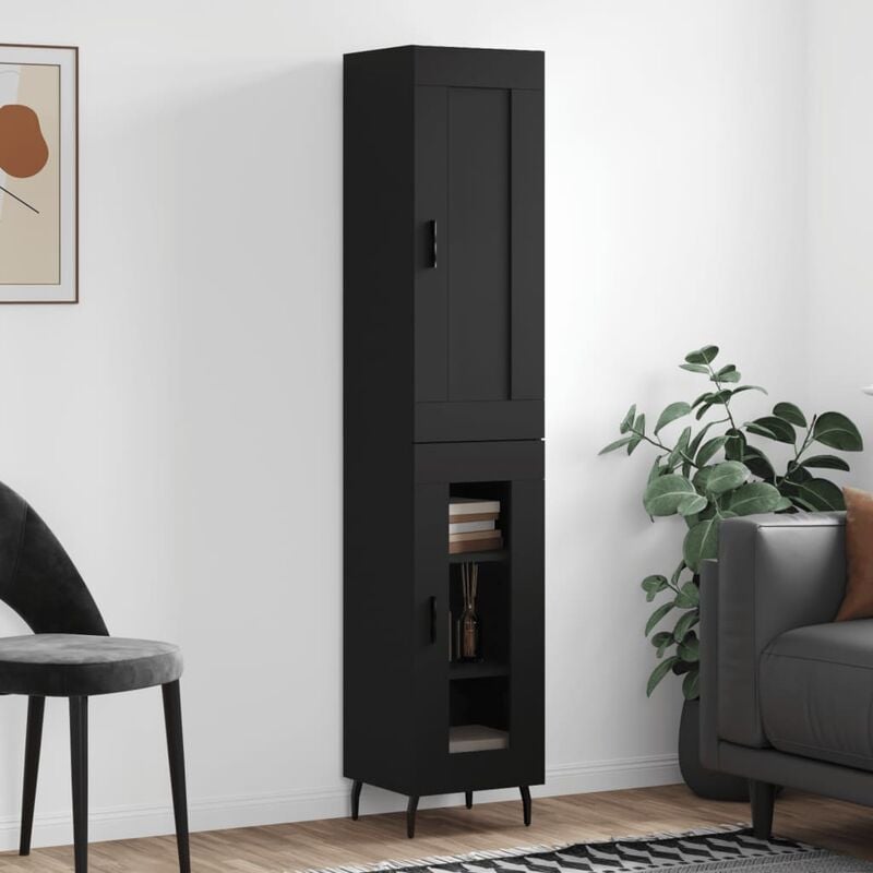 Buffet haut,Buffet de salon,Commode Meuble de rangement,Style Industriel Noir 34,5x34x180 cm Bois d'ingénierie VNWE584832 - Noir
