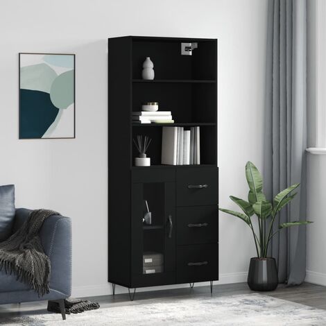 Buffet haut，Buffet de salon，Commode Meuble de rangement，Style Industriel Noir 69,5x34x180 cm Bois d'ingénierie VNWE112091