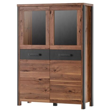 Buffet hoch WINDSOR dunkle Eiche und anthrazitgrau - 2 große Türen - 97 x 138 x 37 cm