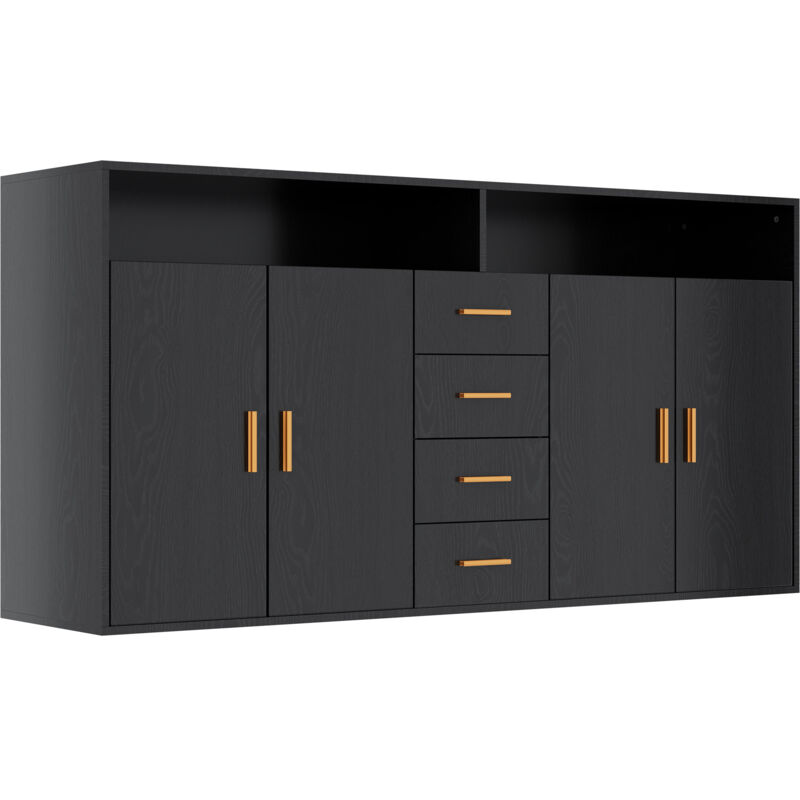 Buffet HOMAVO BG1-L 4 tiroirs 2 portes 160 cm noir FSC
