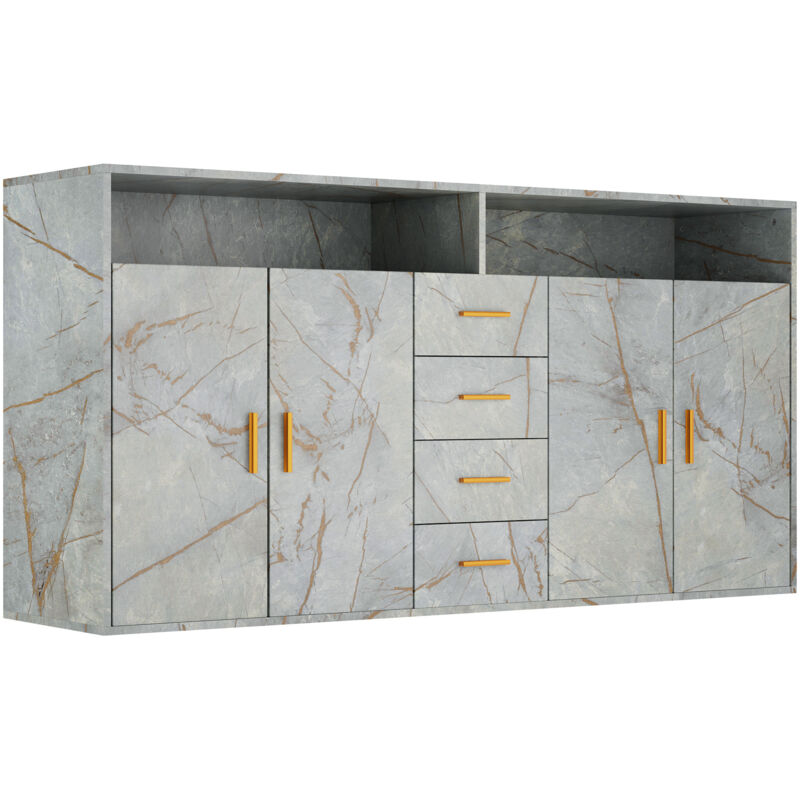 Homavo - Buffet BG1-L 4 tiroirs 2 portes 160 cm gris fsc