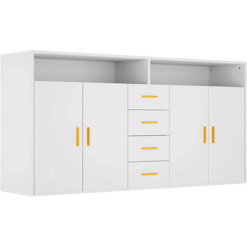 Homavo - Buffet BG1-L 4 tiroirs 2 portes 160 cm blanc fsc