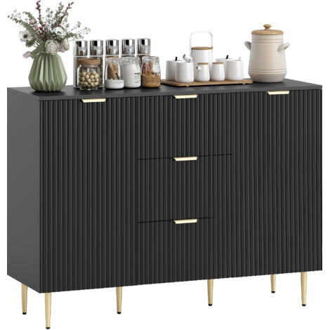 Commode 6 Tiroirs Noire HOMCOM - Design Moderne Avec Poignées Dorées - 9