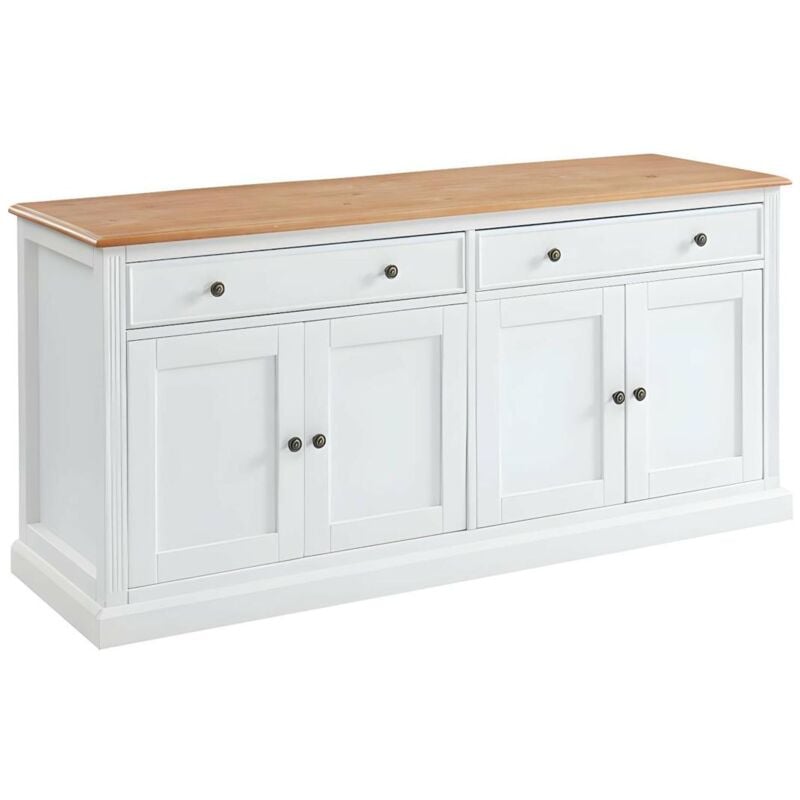 Vente-unique - Buffet honfleur - 4 portes & 2 tiroirs - Pin blanc