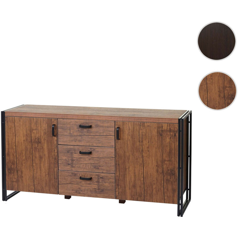 Mendler - Sideboard HWC-A27 - commode armoire - structure 3D 2 compartiments de rangement 80x160x40cm MVG-certifié mdf métal - brun foncé