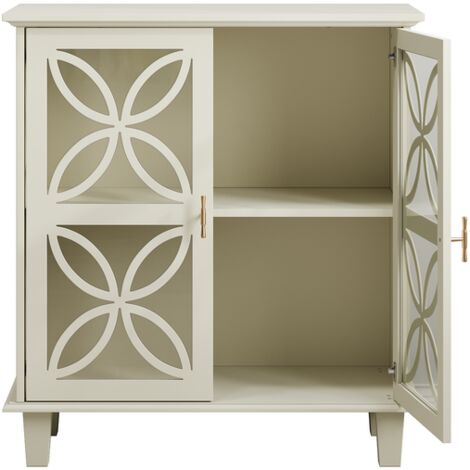 Buffet indépendant 80×38×87 cm – Meuble de salle de bain et cuisine style rétro-moderne – Rangement décoratif crème pour salon ou bain