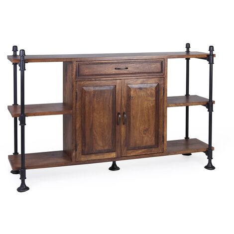 Buffet industriel 1 tiroir 2 portes fer noir et bois de manguier marron Kouba 160cm