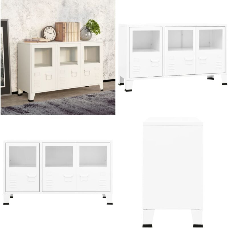 Buffet industriel Blanc 105x35x62 cm Métal et verre - Buffet Industriel - Meuble De Rangement - Buffet Blanc - Buffet Metal - Buffet Design - Home &