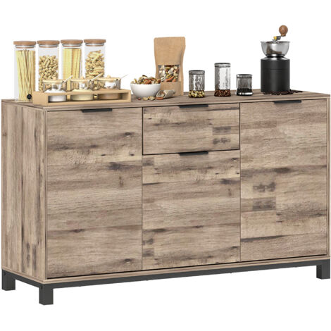 Buffet Industriel en Bois Marron avec Tiroir et 3 Armoires, 120x36.5x70 cm