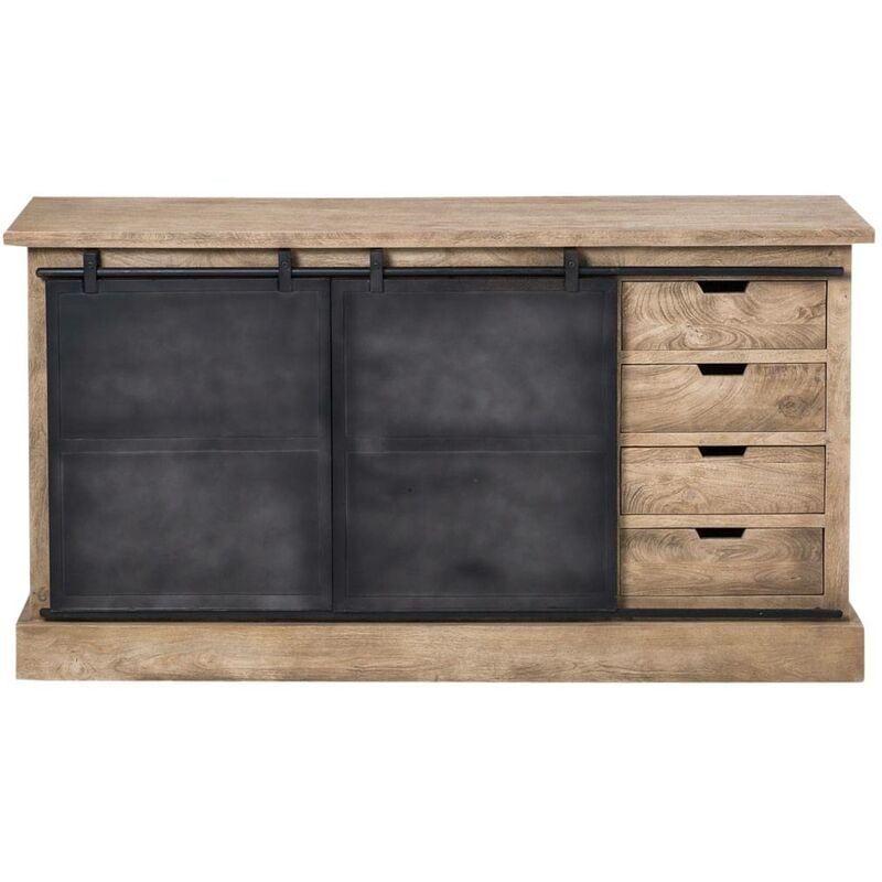 Buffet en bois de manguier brossé et métal gris foncé 4 tiroirs Helsinki