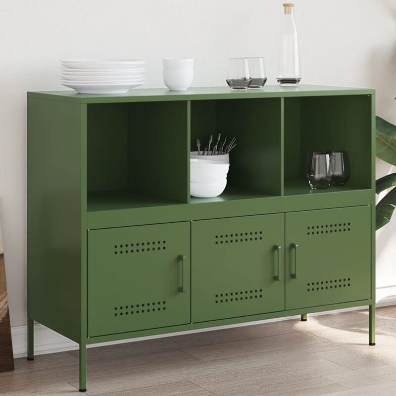 Vidaxl - Buffet vert olive 100,5x39x79 cm acier