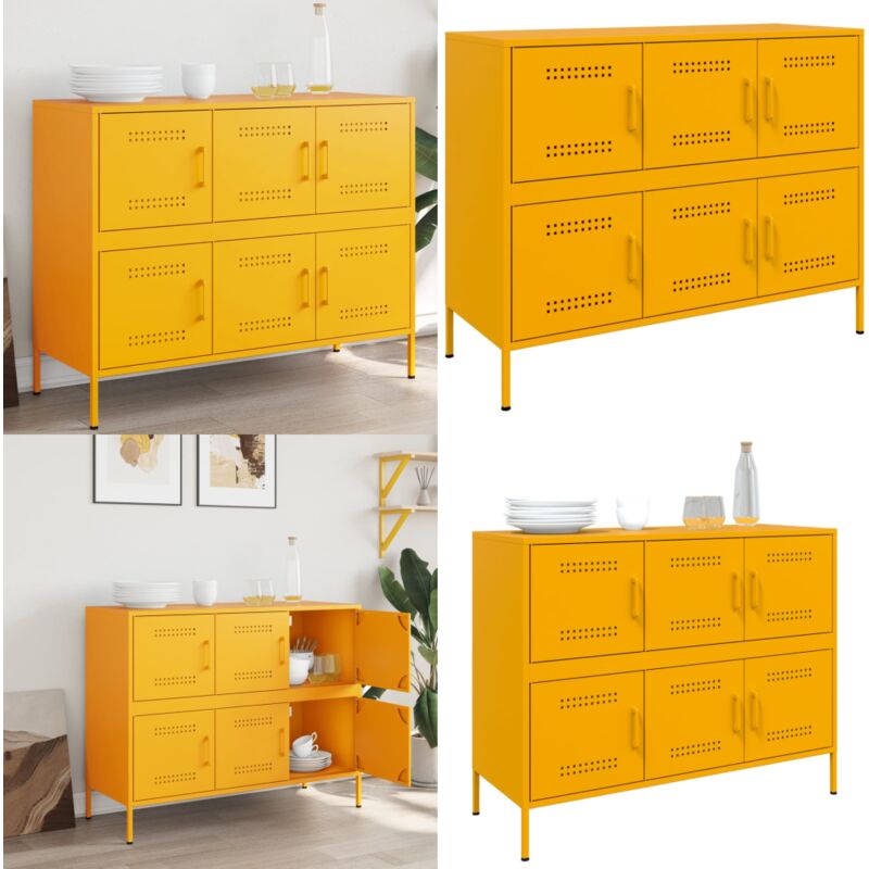 Buffet jaune moutarde 100,5x39x79 cm acier - Meuble Industriel - Buffet Design - Meuble Rangement - Buffet Cuisine - Buffet Vintage - Home & Living