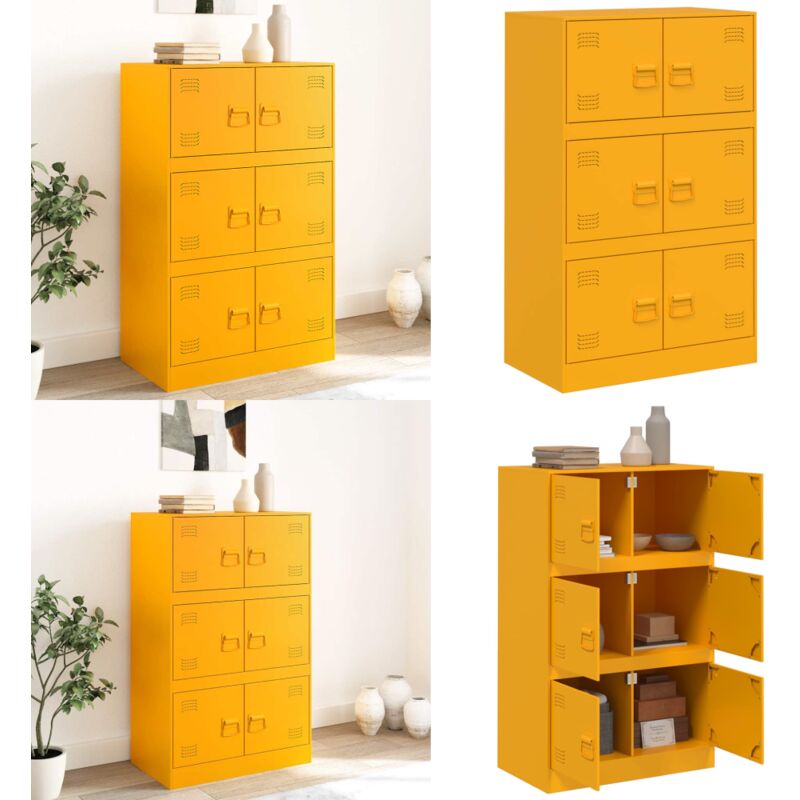 Vidaxl - Buffet jaune moutarde 67x39x107 cm acier - Buffet - Meuble De Rangement - Armoire - Commode - Cuisine - Home & Living