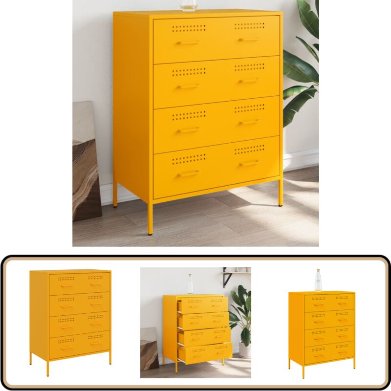 Vidaxl - Buffet jaune moutarde 68x39x89 cm acier - Buffet Industriel - Meuble Rangement - Armoire Métal - Commode Tiroir - Décoration Intérieur