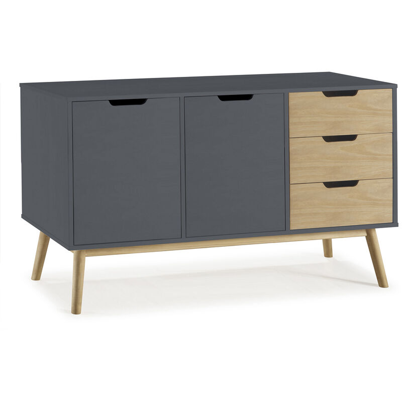 Vs Venta-stock - buffet java 2 portes et 3 tiroirs gris anthracite et cire