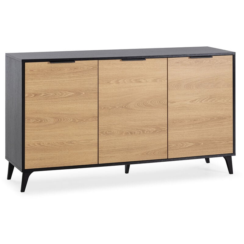 Vs Venta-stock - Buffet Kalma 3 portes en noir/chêne, largeur 136 cm