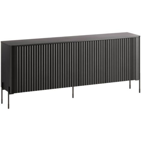 Buffet Laion, buffet de salon à quatre portes battantes, surélevé, 190 x 40 x 80 cm, noir