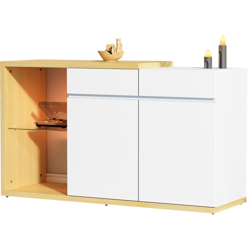 Buffet led largeur 120 cm, buffet multifonctionnel, commode 2 portes, 2 tiroirs, buffet avec éclairage led