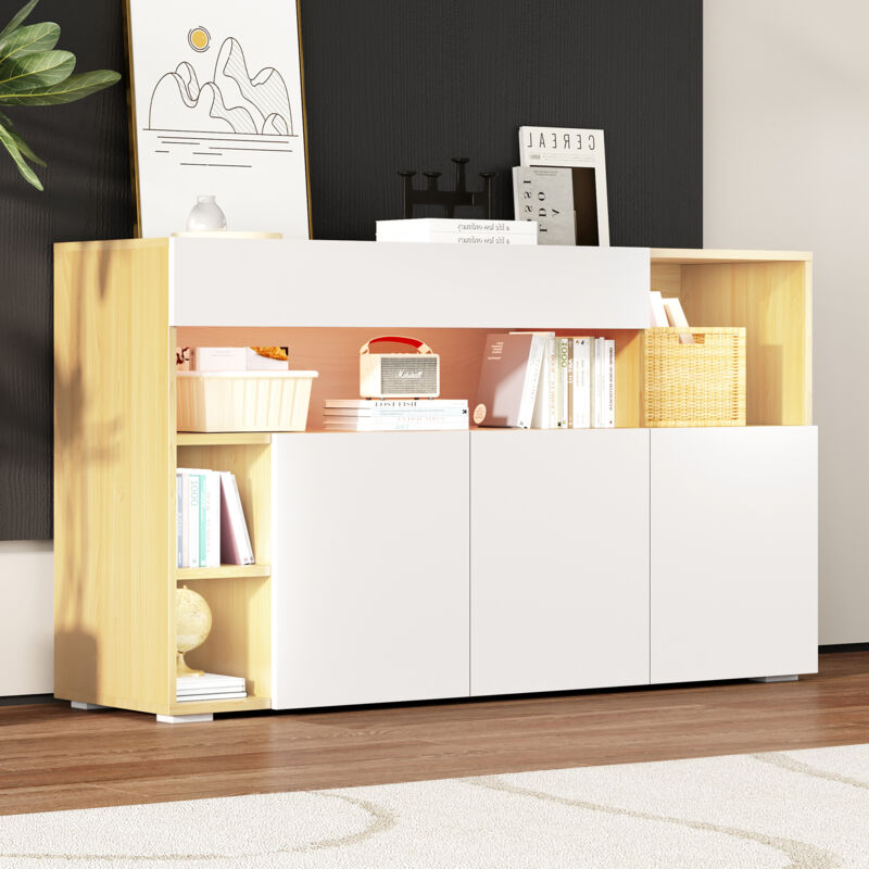 Redom - Buffet led largeur 140 cm, buffet multifonctionnel, commode, buffet haut, buffet luxueux pour salon, meuble d'angle pour couloir, meuble pour