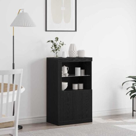 Buffet LED-Meuble de rangement avec LED Chêne noir 60,5 x 37 x 100 cm Bois d'ingénierie