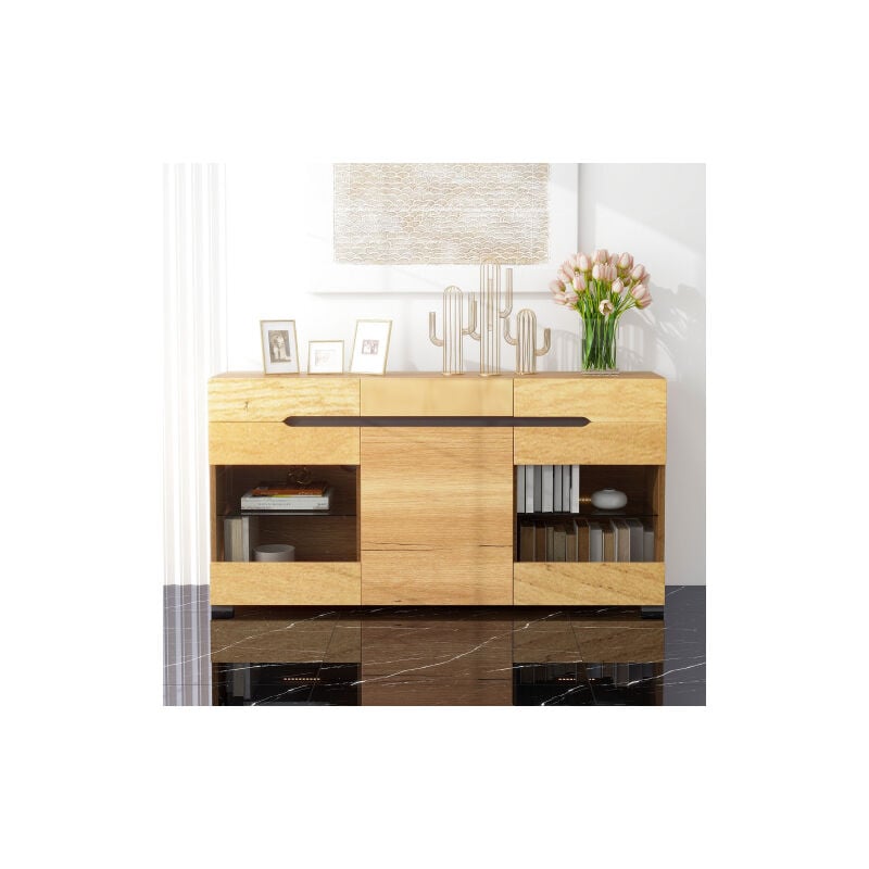 Liberté - Buffet led Meuble de salon moderne , Commode moderne avec beaucoup d'espace de rangement - bois