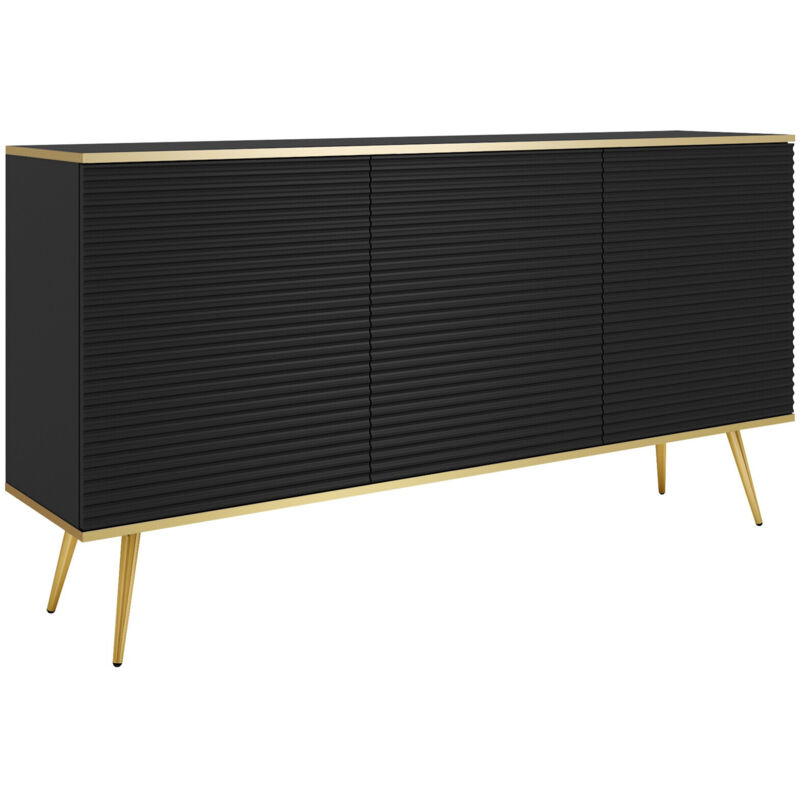 Mobilier1 - Buffet Felduno 104, Noir + Doré, 85x160cm, Le nombre de portes: 039cm, Stratifié, mdf