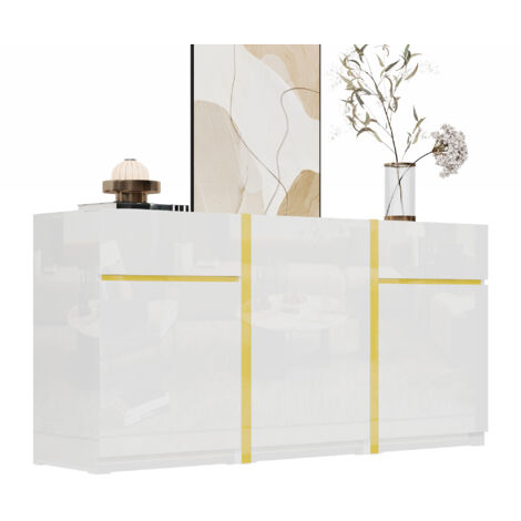 Buffet luxueux, laque brillante, armoire de rangement moderne, trois portes et deux tiroirs, adapté au salon, salle à manger et entrée  meuble minimaliste.