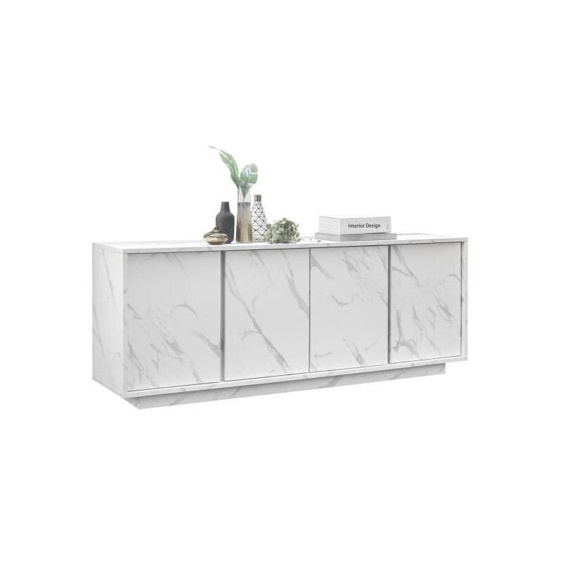 Les Tendances - Buffet 4 Portes - Marbre blanc - l 180 x p 43 x h 70 Cm - marmo