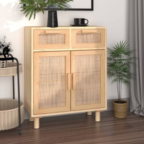 Buffet Marron 60x30x75 cm Bois de pin massif et rotin naturel vidaXL