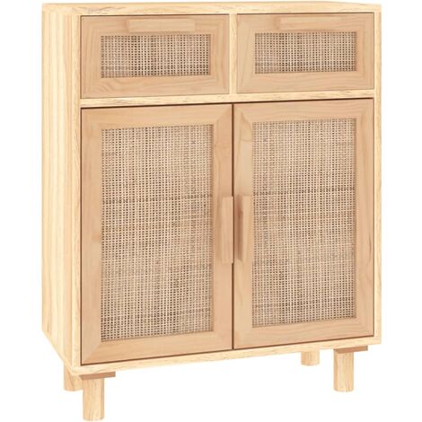 VIDAXL Buffet Blanc 60x30x75 cm Bois de pin massif et rotin naturel