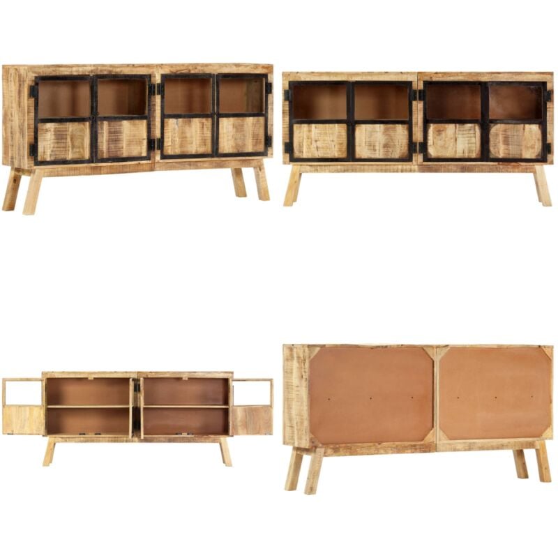 Buffet Marron et noir 160x30x80 cm Bois de manguier solide brut - Buffet - Meuble De Rangement - Commode - Bois De Manguier - Mobilier Industriel