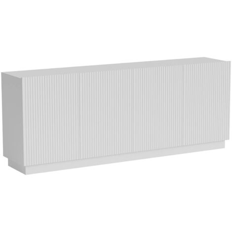 Buffet Masainas, buffet de salon à quatre portes battantes, effet roseau, 150 x 40 x 48 cm, blanc