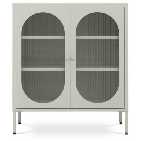 Buffet Métal 2 Portes Vert Sauge Et Verre Cannelé 80cm Eden