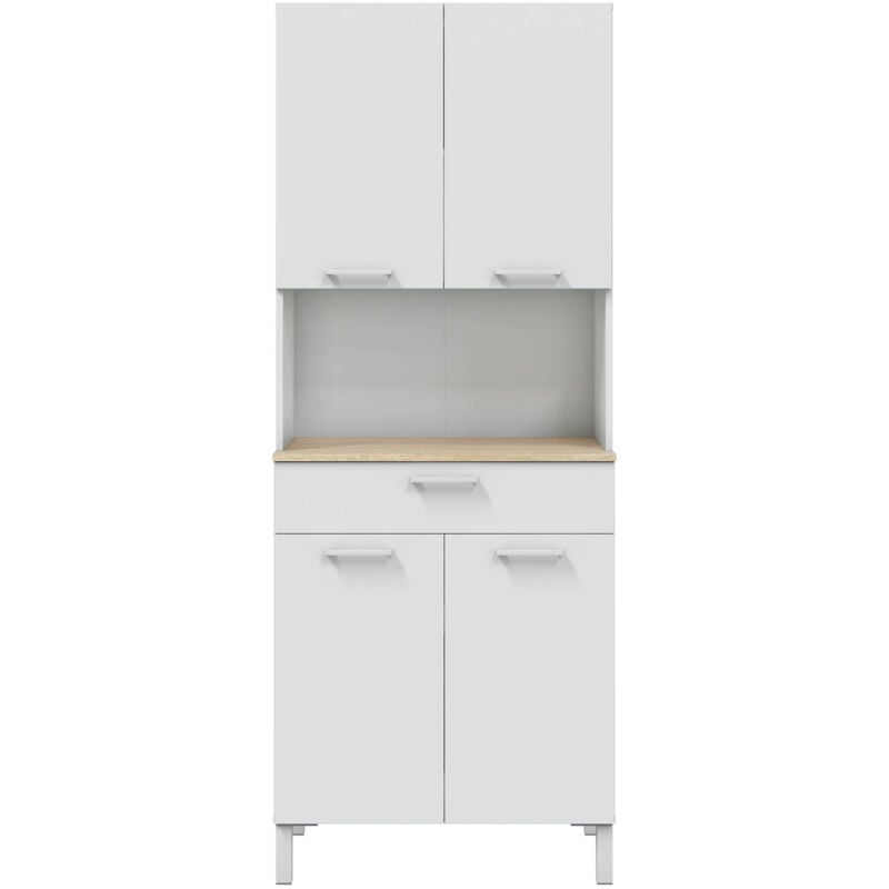 Buffet meuble cuisine 4 portes + tiroir coloris blanc artic / chêne canadien - Hauteur 186 cm x Longueur 72 cm x Profondeur 40 cm