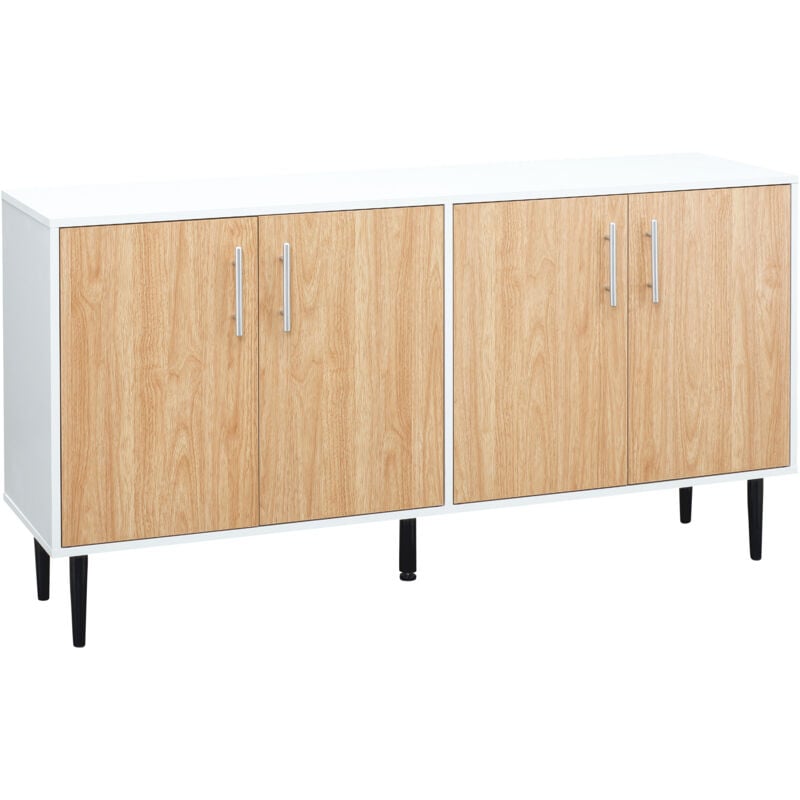 Buffet meuble de rangement 2 placards 2 portes avec étagères réglables blanc chêne clair
