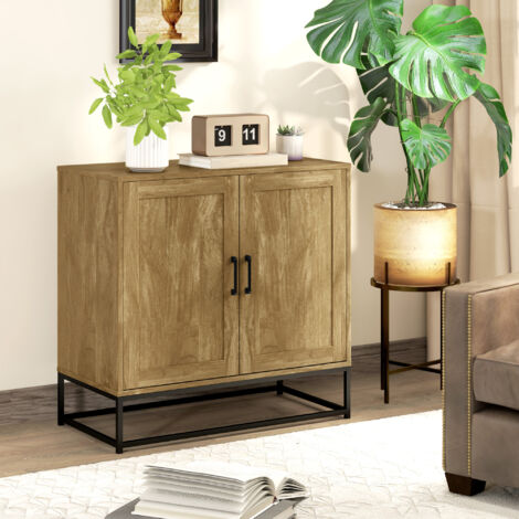 Buffet meuble de rangement 2 portes avec étagère intérieur réglable en hauteur 80l x 40P x 78H cm. bois naturel