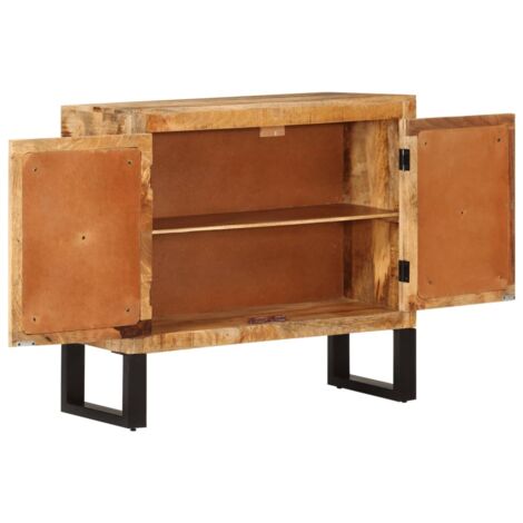 Buffet  Meuble de rangement 80x30x71 cm bois de manguier brut massif et métal