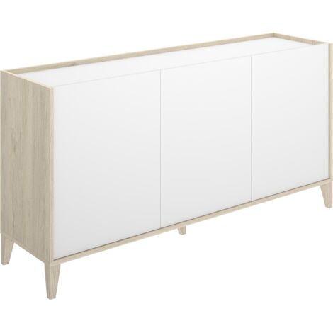 Buffet meuble de rangement à 3 portes,naturel/blanc - Hauteur 77,5 x Longueur 150 x Profondeur 40 cm