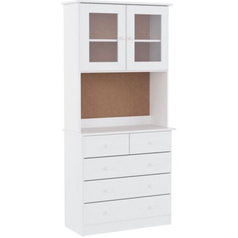Buffet  Meuble de rangement ALTA blanc 77x35x165 cm bois massif de pin