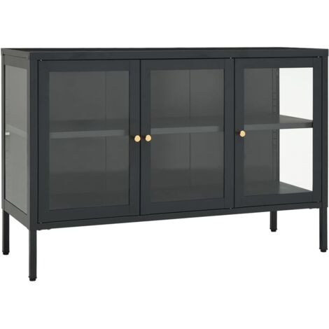 Buffet Meuble de rangement Anthracite 105x35x70 cm Acier et verre