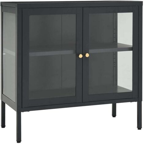 Buffet Meuble de rangement Anthracite 70x35x70 cm Acier et verre