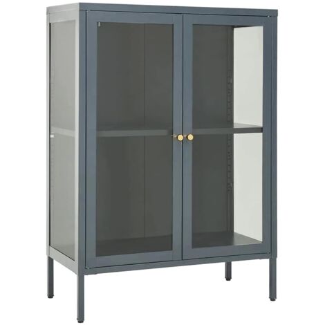 Buffet Meuble de rangement Anthracite 75x35x105 cm Acier et verre
