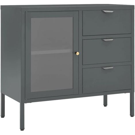 Buffet Meuble de rangement Anthracite 75x35x70 cm Acier et verre trempé