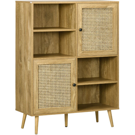 Buffet meuble de rangement armoire haut aspect  et cannage design 2 portes - dim. 90L x 32,5l x 120H cm
