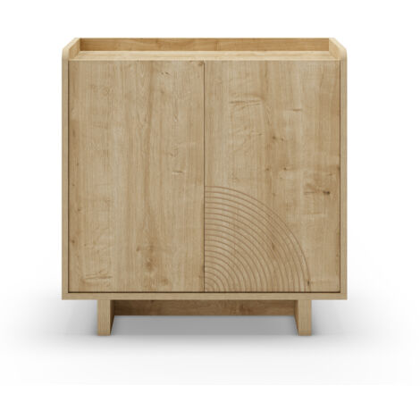 Buffet, meuble de rangement aspect bois avec 2 portes coloris chêne - Longueur 80 x Profondeur 40 x Hauteur 80 cm