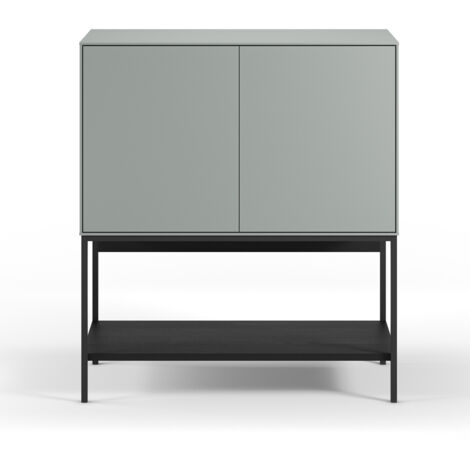 Buffet, meuble de rangement aspect bois avec 2 portes coloris Vert, pieds en métal noir   -Longueur 80 x Profondeur 40 x Hauteur 90 cm