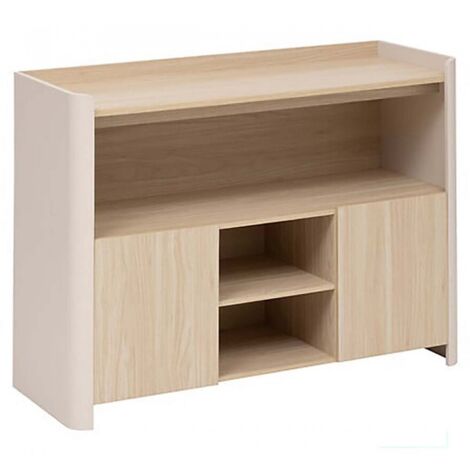 Buffet meuble de rangement avec 1 étagère, 2 placards et 2 niches, Coloris chêne/ivoire - Longueur 110 x Profondeur 40 x Hauteur 80 cm