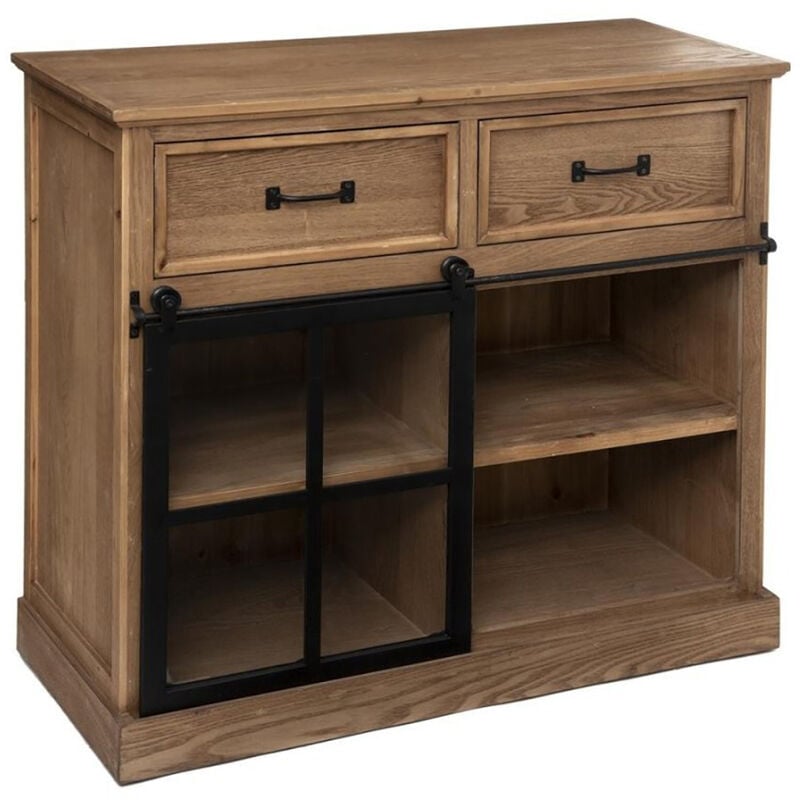 Buffet / meuble de rangement avec 1 porte et 2 tiroirs coloris marron caramel - Longueur 94 x Profondeur 40 x Hauteur 85 cm