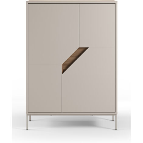 Buffet, meuble de rangement avec 2 portes aspect bois coloris chêne, crème - Longueur 85 x Profondeur 40 x Hauteur 120 cm