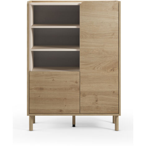Buffet, meuble de rangement avec 2 portes aspect bois coloris chêne - Longueur 90 x Profondeur 40 x Hauteur 125 cm